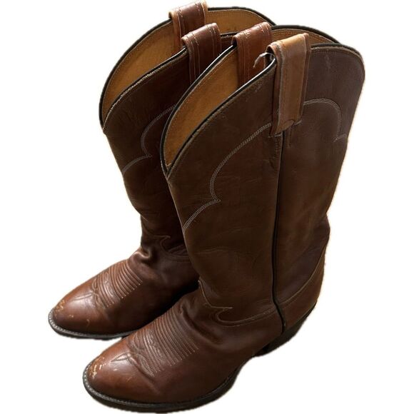 Vintage Tony Lama Boots Style‎ 5084 Mens 7.5 EEE Brown Leather Cowboy Rancher TX - Picture 1 of 12